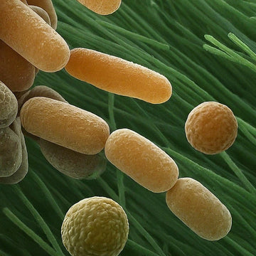 Microscopic representative view of postbiotics on a green background