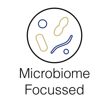 Logo with microbiome icons and 'Microbiome Focussed' text on a white background